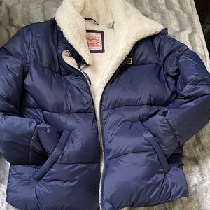 Women's Levis Navy Puffer Jacket with Faux Shearling Lining